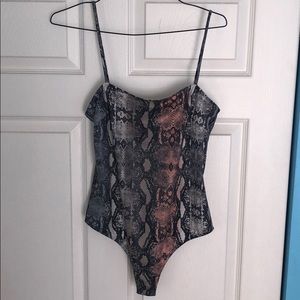 Blue Blush Faux Leather Snakeskin Bodysuit